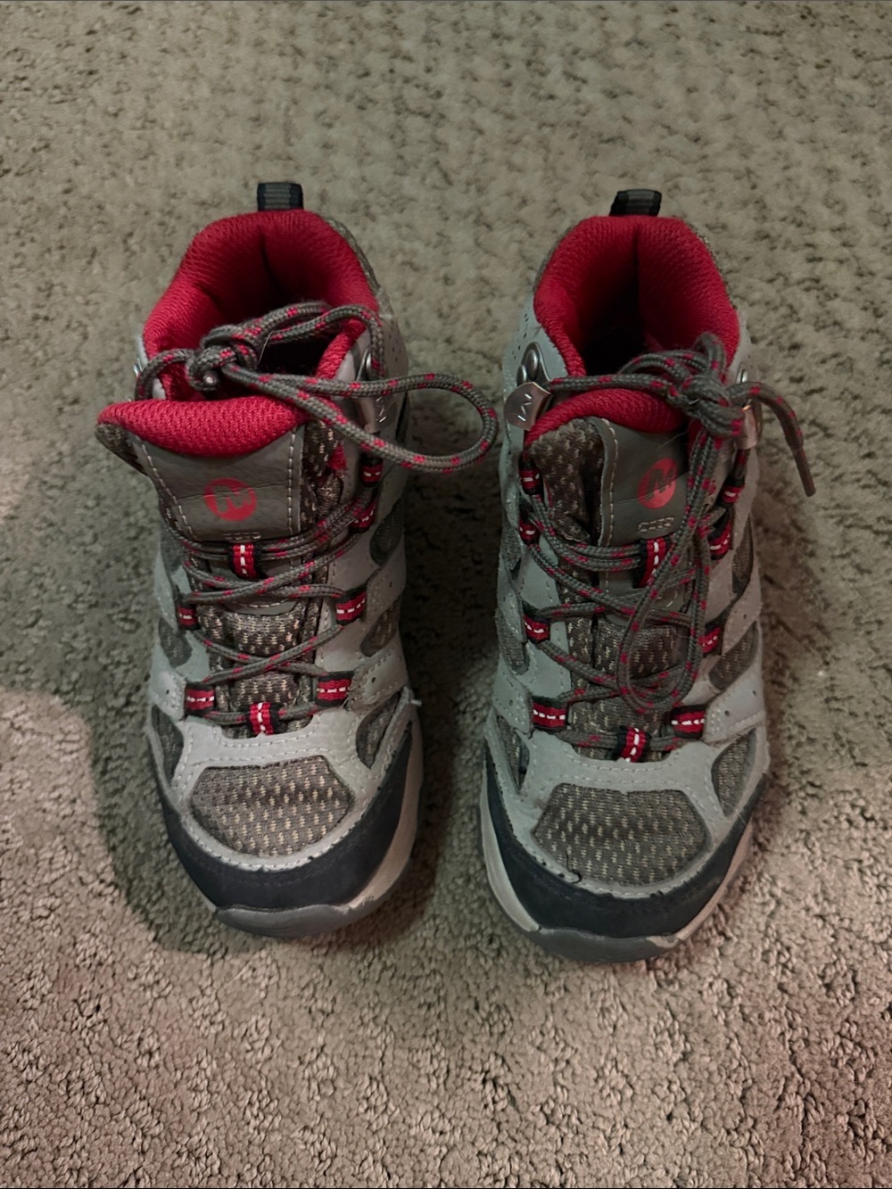Merrell Gray and Red Kids Trail Boots
